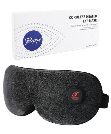Heated Eye Mask Cordless Warm Eye Compress for Dry Eyes Blepharitis Light Blocking Heat Eye Mask for Men Women 1000mAh Rechargeable Battery and Washable Cover (Black)
