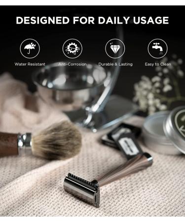 Double Edge Safety Razor with Faux Wood Zinc Alloy Handle and Swiss Stainless Steel Blades - Eco-Friendly Shaving Gift, Dark Brown Wood - Buy Online on GoSupps.com