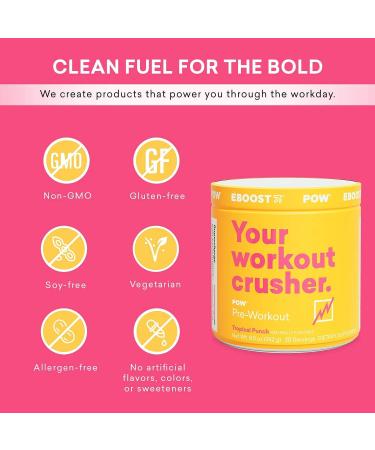 EBOOST POW Natural Pre-Workout - Tropical Punch - 20 Servings | Performance & Joint Support for Men and Women | Energy & Focus | Non-GMO & Gluten-Free - Buy Online on GoSupps.com