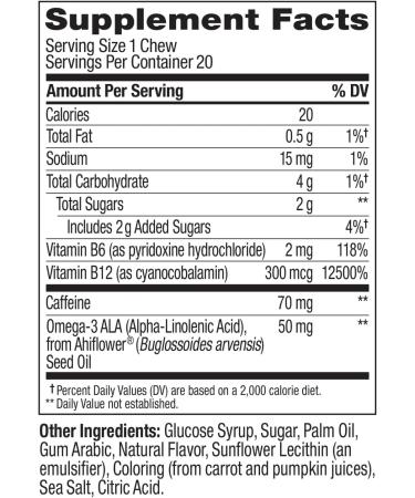 OLLY Energized Thinker Brainy Chews - 70mg Caffeine Vitamin B12 & Omega-3 Energy Supplement Tropical Flavor Vegetarian 20 Count - Boost Focus & Energy - Buy Online on GoSupps.com