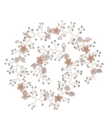 Sweetv Rose Gold Hair Vine - Braided Wedding Headband Bohemian Headpiece - 28.5 Inch Extra Long Crystal Pearl Bridal Hair Accessories - Rose Gold - Buy Online on GoSupps.com
