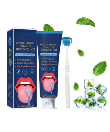 LYINUR Tongue Cleaner Gel with Tongue Brush Tongue Scrapers for Bad Breath Fresh Mint Tongue Cleaner Gel Tongue Cleaner Kit for Adults Oral Care and Removes Bad Breath (1PCS)