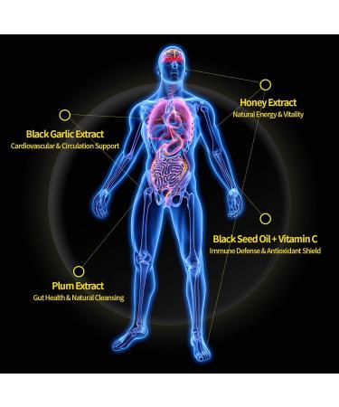 Warmbioder Black Garlic Black Seed Oil Gummies with Honey Vitamin C Plums Extract Overall Health Non-GMO & Vegan Black Garlic Flavored - Buy Online on GoSupps.com