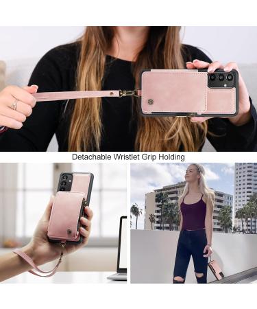Buy Soonic Leather Cover for Samsung Galaxy A34 5G - Magnetic Zippered Wallet Case for Cards & Cash Folding Stand Coin Compartment - Pink Rose Protective Cover - Buy Online on GoSupps.com