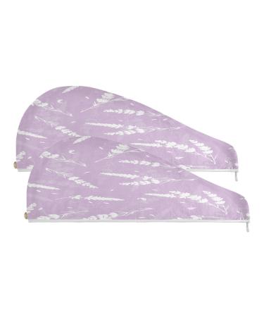 Lavender Flowers Dry Hair Cap 2 Piece Quick Drying Towel Set with Button Headband Super Absorbent Soft & Comfortable