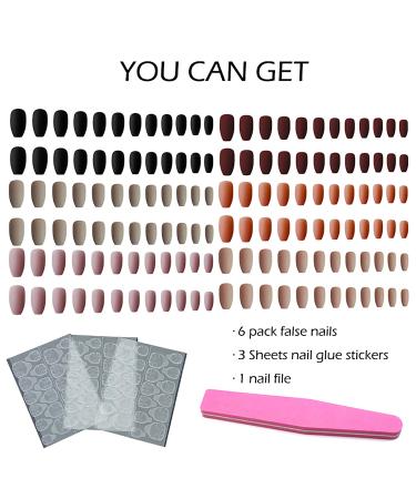 6 Packs Matte Coffin Press on Nails Set - 144 Pcs Medium Length Acrylic False Nails with Adhesive Tabs & Nail File - Solid Color Artificial Nails for Women - Buy Online on GoSupps.com