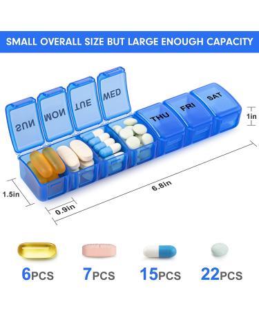 Small Pill Organizer 7 Day 2 Pack - Travel Friendly Weekly Vitamin Case (Blue) - 2pc - Buy Online on GoSupps.com