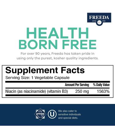 Freeda Niacinamide 250mg Capsules - Vegetarian Flush-Free Vitamin B3 Supplement - 500 Capsules - Buy Online on GoSupps.com