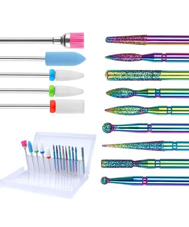 14 Pieces Nail Drill Bits Set Professional Nail Bits Filing Acrylic Carbide Ceramics Electric Nail Drill Kit for Home Salon Cuticle Polishing Bits Diamond Efile Nail Bit Nails Accessories