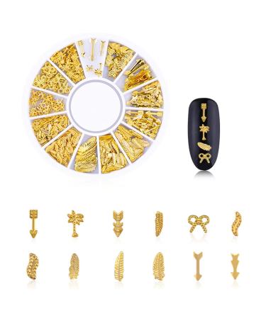 JERCLITY 6 Boxes Metal Gold Nail Charms Nail Studs 3D Art Jewelry Decoration with Tweezers and Wax Pencil - Acrylic Nails Rivets - Buy Online on GoSupps.com