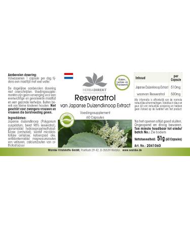 Resveratrol 500mg - High Dosage Knotweed Extract | 60 Capsules | HERBADIREKT by Warnke Vitalstoffe - German Pharmacy Quality - International Shipping Available - Buy Online on GoSupps.com