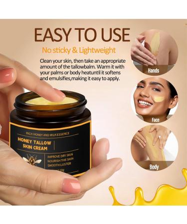 Mgviiiva Beef Tallow Honey Balm for Skin & Face Whipped Beef Tallow Face Moisturizer with Honey Grass Fed Beef Tallow Cream All Natural Pure Body Lotion for Women & Men Dry Sensitive Skin 3.88 OZ - Buy Online on GoSupps.com