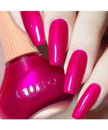 Hot Pink Nail Polish - Pearl Rose Red Nail Vanish - 12ml Bright Pink Glitter Quick Dry Nail Lacquer Holographic Quick Dry Shimmer Long-lasting Glossy Nail Art Varnish Pearl Pink