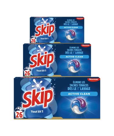 Skip Active Clean 3 in 1 Liquid Detergent Capsules - 78 Washes - Flawless Results and Long-Lasting Freshness - No Plastic Pac