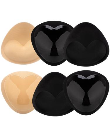 Silicone Bra Inserts Lift Breast Pads Breathable Push Up Sticky Bra Cups for Women (3 Pairs) Heart 1 Beige +2 Black