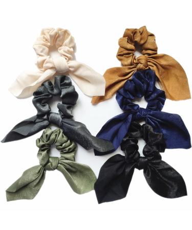 6 Pcs Satin Hair Ties Silk Satin Hair Scrunchies Hair Bands Hair Bow Ropes Hair Elastic Bracelet Ponytail Holders Hair Accessories for Women and Girls (3.8*4.0  Classic color) 3.8*4.0 Classic color