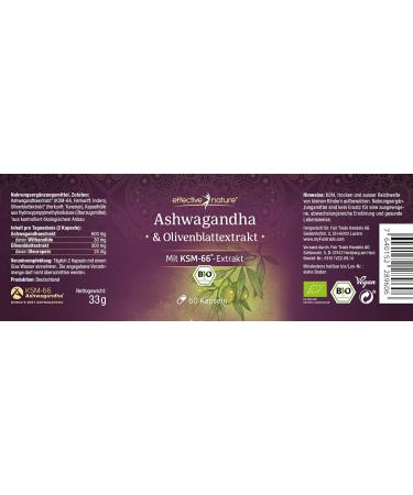 Ashwagandha KSM-66 & Olive Leaf Extract - Organic 600mg 60 Vegan Capsules - Premium Stress Relief & Wellness Support - Buy Online on GoSupps.com