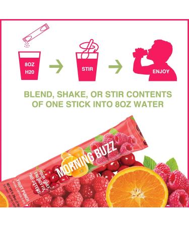Morning Buzz Fruit Punch Sports Energy Drink - Original Formula for Lasting Energy and Mental Clarity - Pre-Workout Supplement with 18 Key Vitamins & Minerals - 15 Pack - Buy Online on GoSupps.com