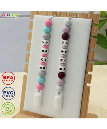 Personalized Name Pacifier Clip by Ausbay - Customized Binky Holder with Teething Silicone Beads for Baby Boys, Girls, and Toddlers - Buy Online on GoSupps.com