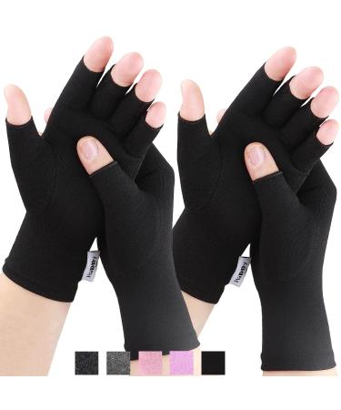 2 Pairs Compression Gloves Arthritis Gloves, Fingerless Gloves for Women & Men,Gloves for Rheumatoid & Osteoarthritis (Black, Medium-2 Pairs) Black Medium (2 Pair)