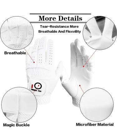FINGER TEN Men's Left Hand Golf Gloves Rain Grip 3 Pack - All Weather Durable in Small, Medium, Large, XL - White, Black, Blue, Red, Brown - Medium/Large Left - Buy Online on GoSupps.com