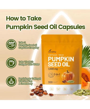 VivoNu Pumpkin Seed Oil with Saw Palmetto Capsules | Cold Pressed Pure Virgin Oil Essential Fatty Acids & Phytosterols | 300 SoftgelsSupports Hair Urinary Bladder & Prostate Health | Non-GMO - Buy Online on GoSupps.com