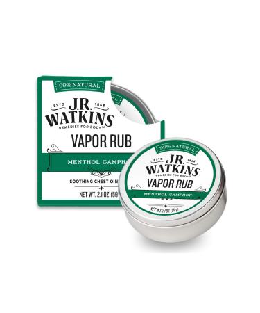 J.R. Watkins Natural Menthol Camphor Chest Rub, Flu and Cold Relief, Decongestant for Stuffy Nose, USA Made and Cruelty Free, 2.1oz, Single