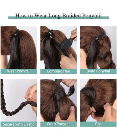 32 inch DIY Braided Ponytail Extension with Hair Tie Long Straight Wrap Around Ponytail Hair Extensions Soft Synthetic Pony Tail Hairpieces for Women Girls Darkest Brown mix with Dark Auburn Brown 32 inch 2/33 - Buy Online on GoSupps.com
