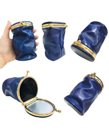 Buy Dark Blue Leather Lipstick Pouch - Mini Cosmetic Bag with Mirror | Portable Foldable Makeup & Coin Purse for Travel - Buy Online on GoSupps.com