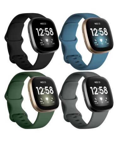 Dirrelo 4 Pack Band Compatible with Fitbit Versa 3 & Fitbit Sense Bands Women Men, Soft TPU Sport Watch Strap Replacement Sense Versa 3 Smartwatch Wristband Large, Black/Darkgreen/Darkgrey/Indigo Large Black/Darkgreen/Dark…