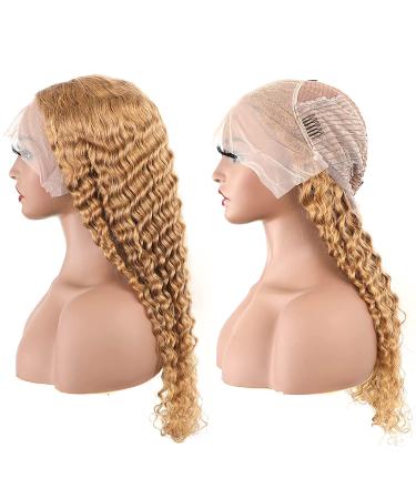 BLY Light Brown 10A Human Hair Lace Front Wig 18 Deep Wave Curly 180% Density #27 - Women's HD Transparent Pre Plucked Wig - Buy Online on GoSupps.com