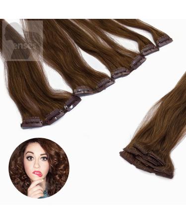 Clip in Extensions 45 cm 5 parts straight hair extension hairpiece 100% Remy human hair color: 30 red brown 45 cm 30 red brown
