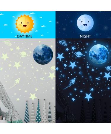 1134PCS Glow in The Dark Stars and Moon Stickers - DIY Luminous Rocket and Planets Wall Decor for Kids Bedroom - Green (Blue) - Buy Online on GoSupps.com