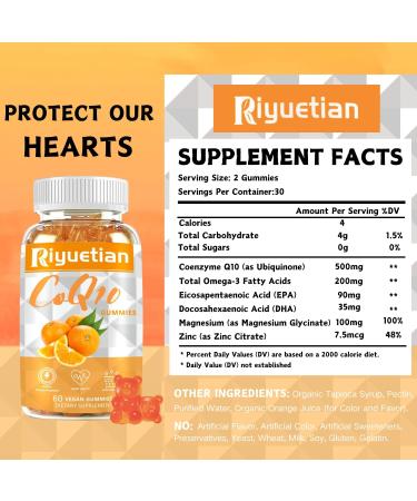 COQ10 Gummies - CoQ10 500mg + Omega-3 EPA/DHA + Magnesium Glycinate + Zinc Citrate to Support Heart Health Energy Production Immune System & Mineral Absorption 30 Servings 60 Count (Pack of 1) - Buy Online on GoSupps.com