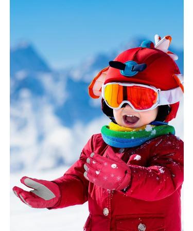 Kids Winter Ski Gloves - Waterproof Snow Mittens for Boys Girls, Pink & Watermelon Red, 5-10 Years - Buy Online on GoSupps.com