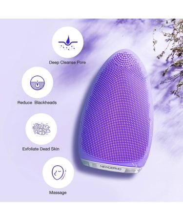 Facial Cleansing Brush by NEWDERMO Vibrating Silicone Face Scrubber - 2 Function Modes and 7 Speeds Rechargeable IPX7 Waterproof Face Brush for Deep Cleaning Pores Exfoliating and Massaging Purple - Buy Online on GoSupps.com