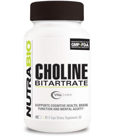 NutraBio Choline Bitartrate, for Improved Cognitive Health and Mental Acuity, 550mg - 90 Vegetable Capsules