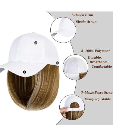 Qlenkay Baseball Hat with 14 Straight Bob Hairstyle Attached Wig - Ginger Brown Mix Bleach Blonde for Women/Girls - Buy Online on GoSupps.com