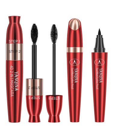 AZLESLOG Black Waterproof Eyeliner and 4D Silk Fiber Mascara set  No Clumping  Long-lasting  Creates Natural-Looking Brows and Stays on All Day