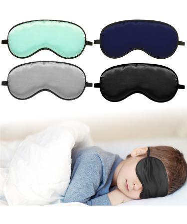 4 Pieces Eye Mask for Sleeping Kids Smooth Silk Soft Eye Cover with Adjustable Strap Blindfold for Sleeping Blocking Out Lights Childhood Kids Gift for Boys Girls (Black  Gray  Blue  Green)