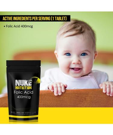 Nuke Nutrition Folic Acid Tablets 400mcg - 180 Tablets - Pre Pregnancy Vitamins for Women - Reduce Tiredness - Folate Supplement - Buy Online on GoSupps.com