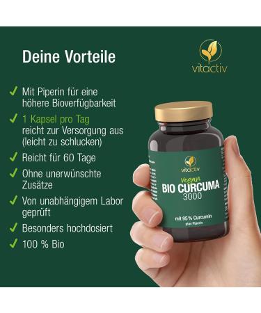 Vitaciv Organic Curcuma 3000 - High Dose Turmeric Curcumin Extract 95% - Vegan 180 Capsules (3 Pack) | Enhanced Bioavailability with Piperine | No Magnesium Stearate - Buy Online on GoSupps.com