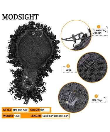 MODSIGHT Afro Puff Drawstring Ponytail with Bangs | Black Kinky Curly Bun for Black Women - Buy Online on GoSupps.com