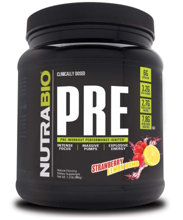 NutraBio Labs PRE-Workout Strawberry Lemon Bomb  1.31 lb (596 g)