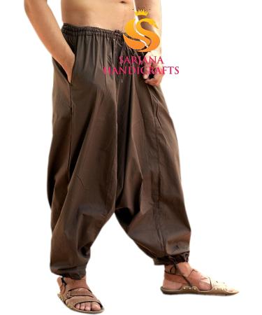 SARJANA HANDICRAFTS Men's Cotton Harem Yoga Pants - Brown | One Size Genie Boho Baggy Style - Buy Online on GoSupps.com
