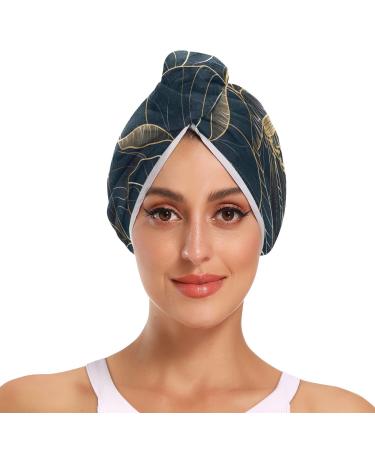 Luxury Golden Rose Flower Line Art Hair Towel 2 Pack Super Absorbent Hair Drying Towel Quick Dry Hair Turbans Head Towel with Button Twisty Wrap for Women Girls