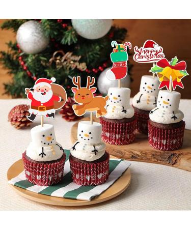 Boweurois 32Pcs Merry Christmas Cupcake Toppers Winter Christmas Birthday Party Decorations for Girls Boys Cute Christmas Cake Decorations Christmas Baby Shower Party Supplies - Buy Online on GoSupps.com