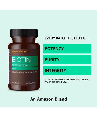 Amazon Elements Vegan Biotin 5000 mcg - Hair Skin Nails 130 Capsules (4 Month Supply) (Packaging May Vary) (Pack of 2) - Buy Online on GoSupps.com