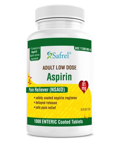 Safrel Aspirin 81 mg (1000 Enteric Coated Tablets) | Adult Low Dose Strength Pain Reliever (NSAID) | Safe Pain Relief for Minor Aches and Pain | Value Pack Generic Bayer Low Dose 1000 Count (Pack of 1)