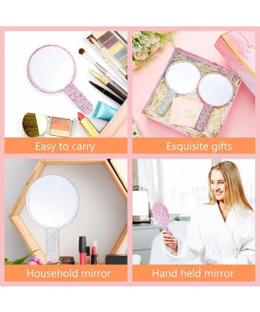 Bucherry 2 Pcs Rhinestone Hand Mirror - Wedding Bling Makeup Mirrors for Women - Pink White Round Design - Buy Online on GoSupps.com